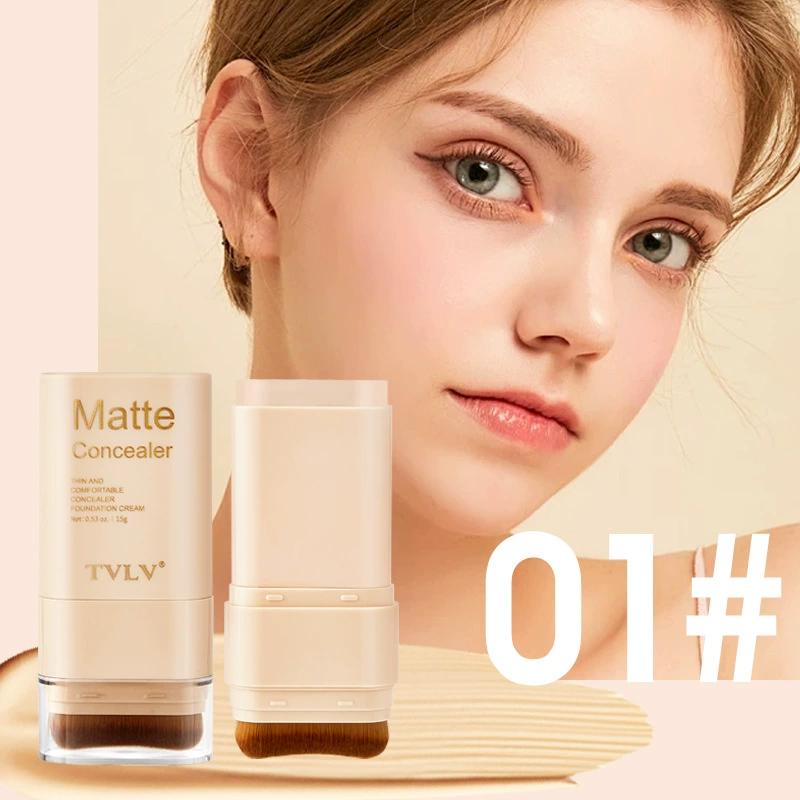 Flawless Double-Ended Eraser Foundation Stick - Dewy Skin Concealer, Long-Lasting, with Brush Head, Hydrating and Easy to Apply